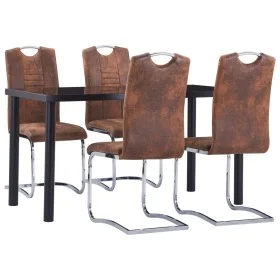 Juego de comedor 5 piezas piel de ante artificial marrón de vidaXL, muebles para cocinas y comedores - Ref: Foro24-3053038, P...