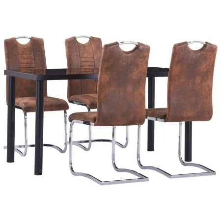 Juego de comedor 5 piezas piel de ante artificial marrón de vidaXL, muebles para cocinas y comedores - Ref: Foro24-3053038, P...