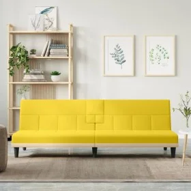 Sofá cama con portavasos tela amarillo claro de vidaXL, Sofás - Ref: Foro24-351867, Precio: 275,49 €, Descuento: %