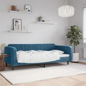 Blue velvet sofa bed 90x200 cm by vidaXL, Beds and slatted bases - Ref: Foro24-354085, Price: 184,65 €, Discount: %