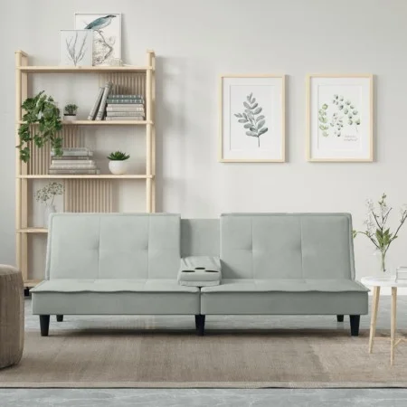Sofá cama con portavasos terciopelo gris claro de vidaXL, Sofás - Ref: Foro24-351920, Precio: 298,42 €, Descuento: %