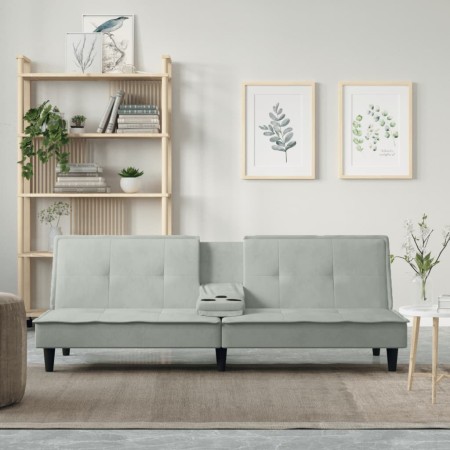 Sofá cama con portavasos terciopelo gris claro de vidaXL, Sofás - Ref: Foro24-351920, Precio: 306,70 €, Descuento: %