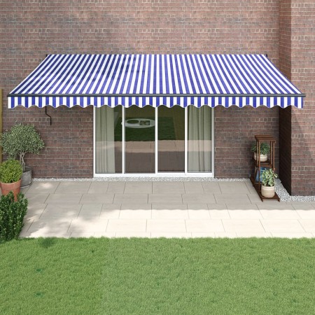 Toldo retráctil aluminio y tela azul y blanco 5x3 m en Toldos | Comprar online en Foru.es