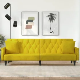 Sofá cama con reposabrazos terciopelo amarillo de vidaXL, Sofás - Ref: Foro24-351949, Precio: 279,62 €, Descuento: %