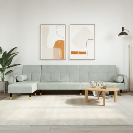 Sofá cama en forma de L terciopelo gris claro 271x140x70 cm de vidaXL, Sofás - Ref: Foro24-3157221, Precio: 472,01 €, Descuen...