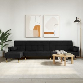 Sofá cama en forma de L terciopelo negro 271x140x70 cm de vidaXL, Sofás - Ref: Foro24-3157224, Precio: 480,59 €, Descuento: %