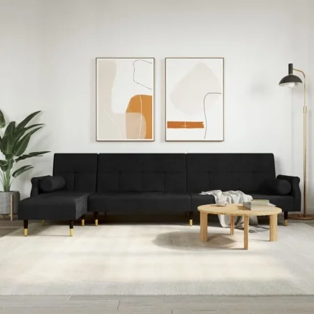 Sofá cama en forma de L terciopelo negro 271x140x70 cm de vidaXL, Sofás - Ref: Foro24-3157224, Precio: 470,44 €, Descuento: %