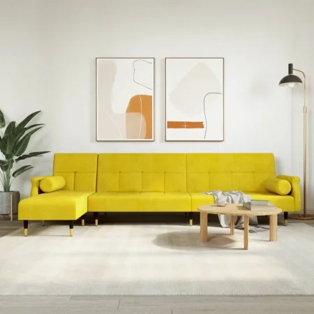 Sofá cama en forma de L terciopelo amarillo 271x140x70 cm de vidaXL, Sofás - Ref: Foro24-3157225, Precio: 471,97 €, Descuento: %