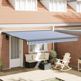 Toldo retráctil aluminio y tela azul y blanco 4x3 m en Toldos | Comprar online en Foru.es