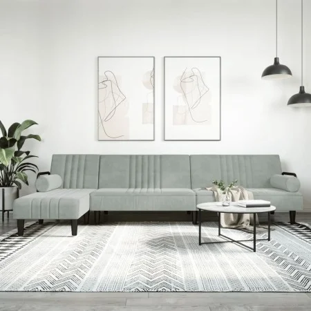 Sofá cama en forma de L terciopelo gris claro 260x140x70 cm de vidaXL, Sofás - Ref: Foro24-3157242, Precio: 412,62 €, Descuen...