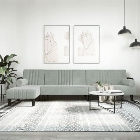 Sofá cama en forma de L terciopelo gris claro 260x140x70 cm de vidaXL, Sofás - Ref: Foro24-3157242, Precio: 413,31 €, Descuen...