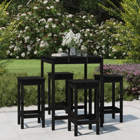 Set de mesa y taburetes altos jardín 5 piezas madera pino negro en Conjuntos de jardín | Comprar online en Foru.es