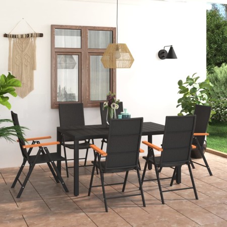 Juego de comedor para jardín 7 piezas negro y marrón de vidaXL, Conjuntos de jardín - Ref: Foro24-3060085, Precio: 612,01 €, ...