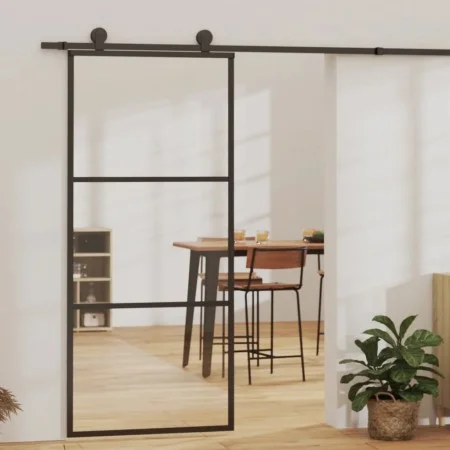 Puerta corredera con herrajes ESG vidrio y aluminio 90x205 cm de vidaXL, Puertas - Ref: Foro24-3081941, Precio: 243,75 €, Des...