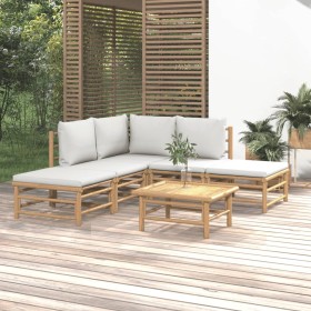 Set de muebles de jardín 6 piezas bambú con cojines gris claro en Conjuntos de jardín | Comprar online en Foru.es