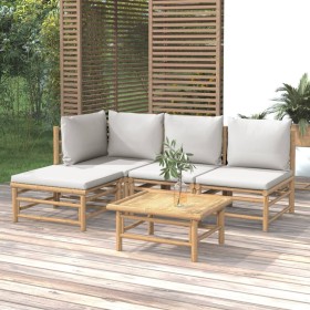 Set de muebles de jardín 5 piezas bambú y cojines gris claro en Conjuntos de jardín | Comprar online en Foru.es