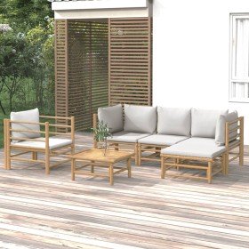 Set de muebles de jardín 6 piezas bambú con cojines gris claro en Conjuntos de jardín | Comprar online en Foru.es