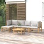 Set de muebles de jardín 6 piezas bambú con cojines gris claro en Conjuntos de jardín | Comprar online en Foru.es