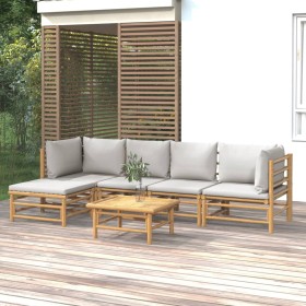 Set de muebles de jardín 6 piezas bambú con cojines gris claro en Conjuntos de jardín | Comprar online en Foru.es