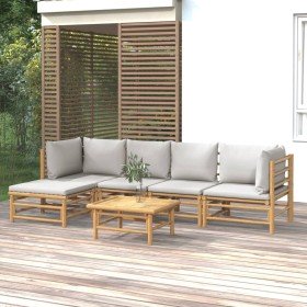 Set de muebles de jardín 6 piezas bambú con cojines gris claro en Conjuntos de jardín | Comprar online en Foru.es