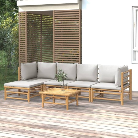 Set de muebles de jardín 6 piezas bambú con cojines gris claro en Conjuntos de jardín | Comprar online en Foru.es