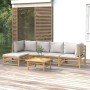 Set de muebles de jardín 6 piezas bambú con cojines gris claro en Conjuntos de jardín | Comprar online en Foru.es