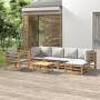 Set de muebles de jardín 7 piezas bambú y cojines gris claro en Conjuntos de jardín | Comprar online en Foru.es