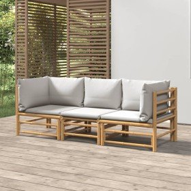 Set de muebles de jardín 3 piezas bambú y cojines gris claro en Conjuntos de jardín | Comprar online en Foru.es
