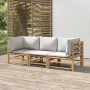 Set de muebles de jardín 3 piezas bambú y cojines gris claro en Conjuntos de jardín | Comprar online en Foru.es