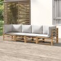 Set de muebles de jardín 4 piezas bambú y cojines gris claro en Conjuntos de jardín | Comprar online en Foru.es