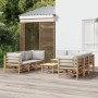 Set de muebles de jardín 9 piezas bambú y cojines gris claro en Conjuntos de jardín | Comprar online en Foru.es