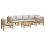 Set de muebles de jardín 7 piezas bambú y cojines gris claro en Conjuntos de jardín | Comprar online en Foru.es