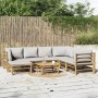 Set de muebles de jardín 8 piezas bambú y cojines gris claro en Conjuntos de jardín | Comprar online en Foru.es