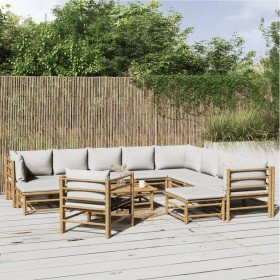 Set de muebles de jardín 12 piezas bambú y cojines gris claro en Conjuntos de jardín | Comprar online en Foru.es