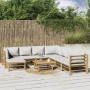 Set de muebles de jardín 9 piezas bambú y cojines gris claro en Conjuntos de jardín | Comprar online en Foru.es