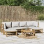 Set de muebles de jardín 7 piezas bambú y cojines gris claro en Conjuntos de jardín | Comprar online en Foru.es