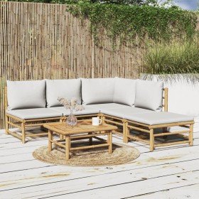 Set de muebles de jardín 6 piezas bambú con cojines gris claro en Conjuntos de jardín | Comprar online en Foru.es