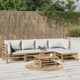 Set de muebles de jardín 6 piezas bambú con cojines gris claro en Conjuntos de jardín | Comprar online en Foru.es