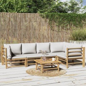 Set de muebles de jardín 6 piezas bambú con cojines gris claro en Conjuntos de jardín | Comprar online en Foru.es