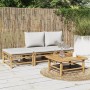 Set de muebles de jardín 4 piezas bambú y cojines gris claro en Conjuntos de jardín | Comprar online en Foru.es
