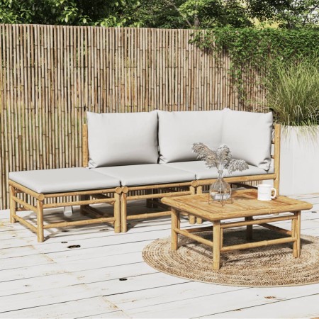 Set de muebles de jardín 3 piezas bambú y cojines gris claro en Conjuntos de jardín | Comprar online en Foru.es