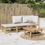Set de muebles de jardín 3 piezas bambú y cojines gris claro en Conjuntos de jardín | Comprar online en Foru.es