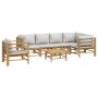 Set de muebles de jardín 7 piezas bambú y cojines gris claro en Conjuntos de jardín | Comprar online en Foru.es