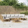 Set de muebles de jardín 8 piezas bambú y cojines gris claro en Conjuntos de jardín | Comprar online en Foru.es