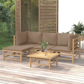 Set de muebles de jardín 5 piezas bambú y cojines gris taupé en Conjuntos de jardín | Comprar online en Foru.es