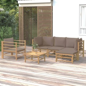 Set de muebles de jardín 6 piezas bambú con cojines gris taupé en Conjuntos de jardín | Comprar online en Foru.es