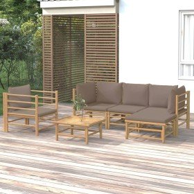 Set de muebles de jardín 6 piezas bambú con cojines gris taupé en Conjuntos de jardín | Comprar online en Foru.es