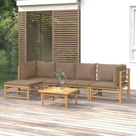 Set de muebles de jardín 6 piezas bambú con cojines gris taupé en Conjuntos de jardín | Comprar online en Foru.es