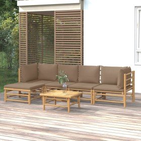 Set de muebles de jardín 6 piezas bambú con cojines gris taupé en Conjuntos de jardín | Comprar online en Foru.es