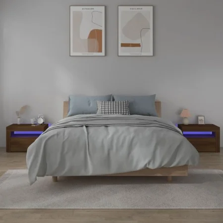 Mesitas de noche con LED 2 uds marrón roble 60x35x40 cm de vidaXL, Mesitas de noche - Ref: Foro24-3144974, Precio: 150,68 €, ...